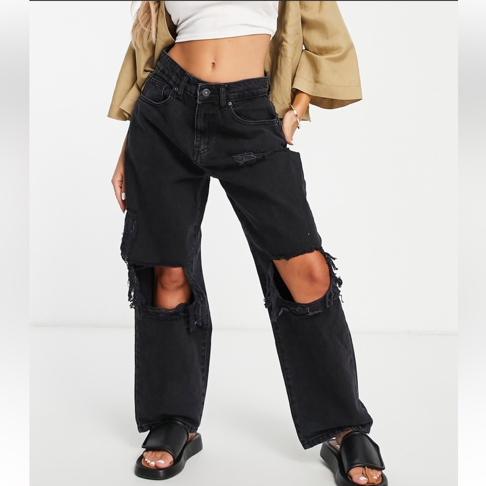 ASOS Petite Black Ripped Mom Jeans size 10 NWT